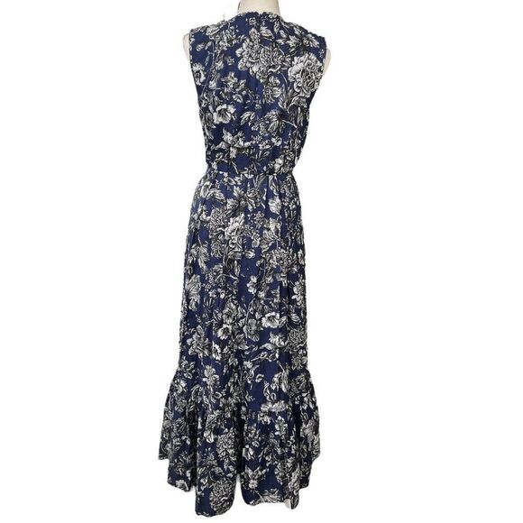 Adam Lippes NWT Floral V Neck Maxi Dress Navy Size 2 - Picture 2 of 12